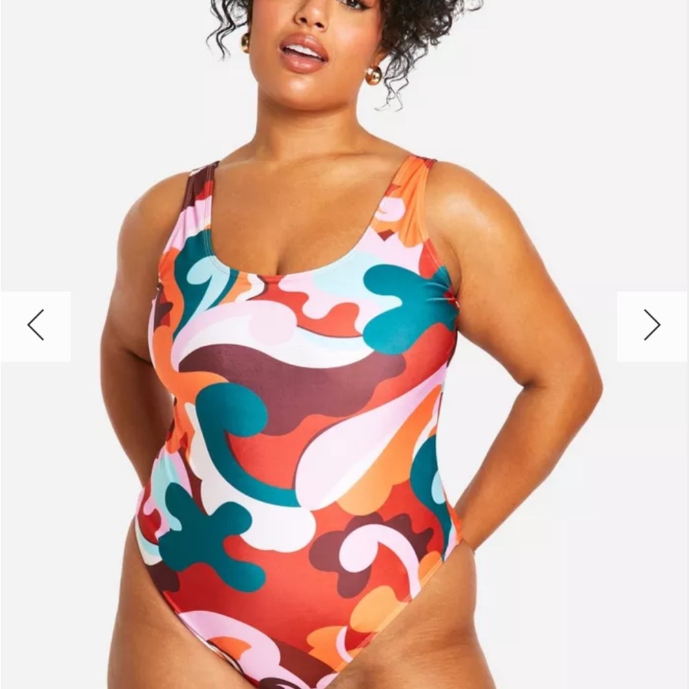 Boohoo Plus Red and Pink One Piece Swimsuit